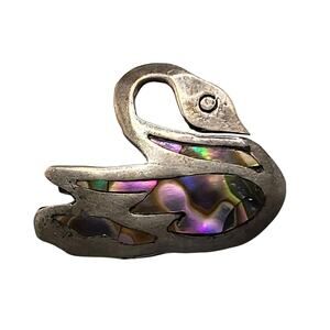 Vintage Sterling Silver Abalone Swan Brooch Bird Pin Iridescent